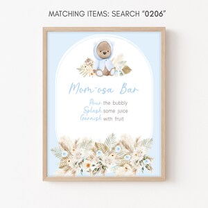 Mom Osa Bar Sign Bear Baby Shower, Teddy Bear Baby Shower Momosa Sign Boho Baby Shower Mimosa Sign Baby Bear Decor Printable Template 0206