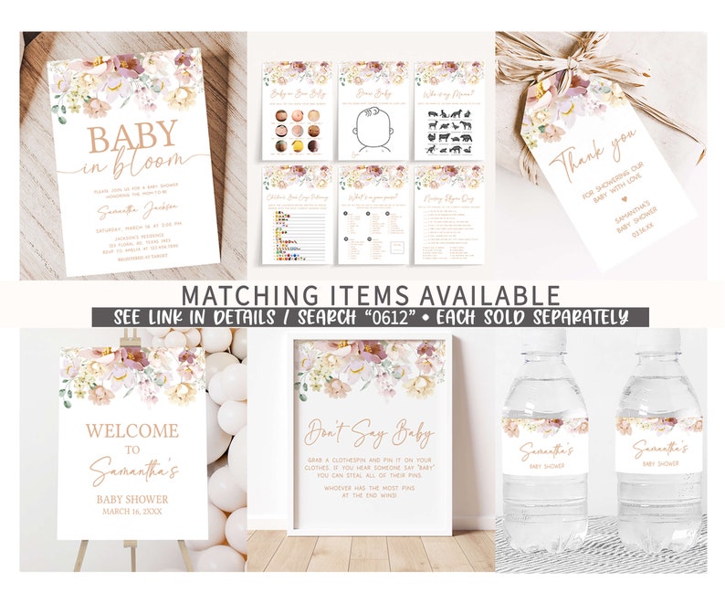 Editable Baby in Bloom Baby Shower Bottle Label, Spring Baby Shower Water Label, Wildflower Baby Shower, Spring Floral Bottle Stickers, 0612 image 2