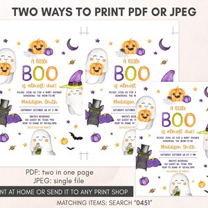 Editable A Little Boo Baby Shower Invitation, Gender Neutral Halloween Baby Shower Invite, Halloween Ghost Baby Shower Invite Template 0451 image 3