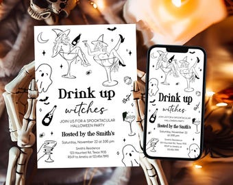 Editable Drink Up Witches Halloween Invitation, Halloween Cocktail Party Invite, Girls Night Out Witch Invite, Costume Party Invite, 125SE