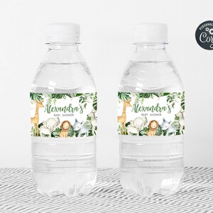 Editable Safari Baby Shower Bottle Label, Greenery Jungle Baby Shower Water Label, Wild One Safari Animals Baby Shower Bottle Stickers, 0297 image 3