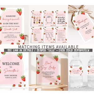 Bearbeitbares Erdbeer-Babyparty-Willkommensschild, Beere Süßes Babyparty-Willkommensplakat, rotes Erdbeer-Babypartyschild, Beere erstes Baby 0616 Bild 2