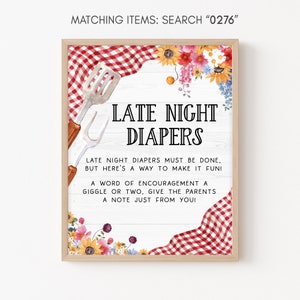 Late NIght Diapers Sign BBQ Baby Shower, Baby-Q Baby Shower Diaper Thoughts Sign, Backyard Baby Shower Gender Neutral Coed BBQ Template 0276