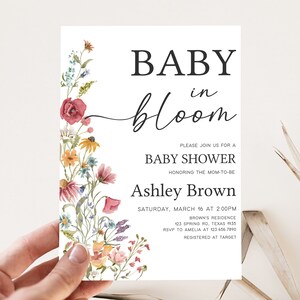 Editable Baby in Bloom Baby Shower Invitation Bundle, Boho Wildflower Baby Shower Invite Set, Spring Floral Baby Shower Invite Pack, 0627 image 3