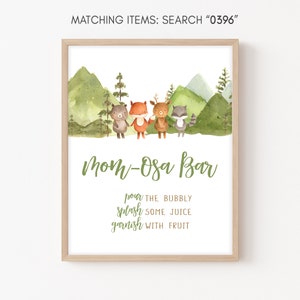 Mom Osa Bar Sign Let the Adventure Begin Woodland Baby Shower, Forest Mountain Baby Shower Momosa Sign, Boy Woodland Animals Template 0396