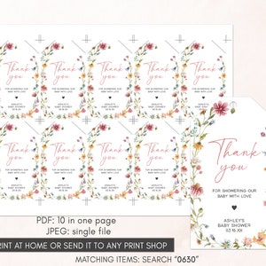 Editable Wildflower Baby Shower Favor Tags, Floral Boho Baby Shower Gift Tags, A Little Wildflower Spring Baby Shower Thank You Tags, 0630 image 4