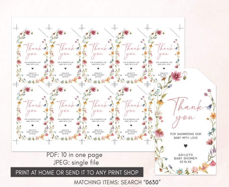 Editable Wildflower Baby Shower Favor Tags, Floral Boho Baby Shower Gift Tags, A Little Wildflower Spring Baby Shower Thank You Tags, 0630 image 4