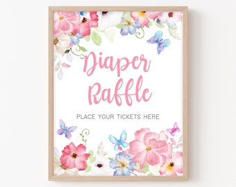 Luier loterij bord vlinder babyshower, lente bloemen vlinder douche luier spel bord, vlinder baby in bloei afdrukbare sjabloon 0229
