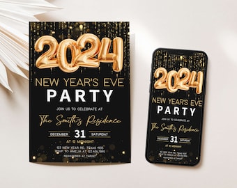 Editable New Year's Eve Invitation, New Years Eve Party Invite, 2024 New Year Party Evite, New Year Holiday Party Invitation, NY2