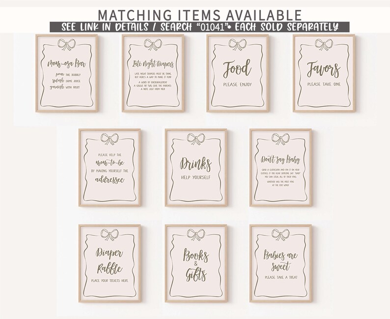a set of nine matching items available for each item