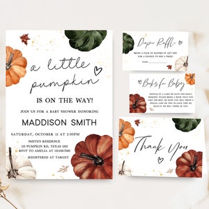 Editable Burgundy Pumpkin Baby Shower Invitation Bundle, Neutral Fall Pumpkin Baby Shower Invite Set, Minimalist Autumn Baby Shower, 0873