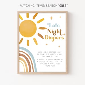 Late Night Diapers Sign Here Comes the Son Baby Shower Sunshine Baby Shower Diaper Thoughts Sign Retro Boho Sunshine Printable Template 0385