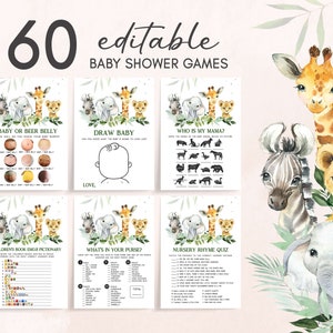 Editable Oh Boy Safari Baby Shower Games Bundle, Jungle Baby Shower Game Pack, Greenery Jungle Safari Animals Games Printable Template 0391