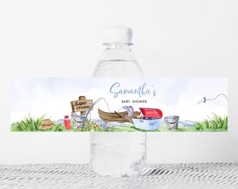 Editable Fishing Baby Shower Bottle Label, A Little Fisherman Is On The Way Baby Shower Water Label, We're Reel Excited Bottle Sticker, 0833
