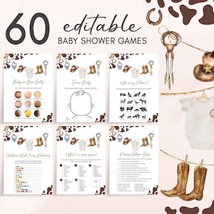 Editable Cowboy Baby Shower Games Bundle, Wild West Rodeo Baby Shower Game Pack, A Little Cowboy Western Country Baby Shower Games, 0722