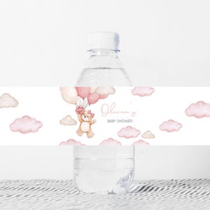 Étiquette de biberon modifiable We can Bearly Wait, étiquette d'eau pour baby shower ours ballon rose, stickers baby shower fille bohème ours, 01028