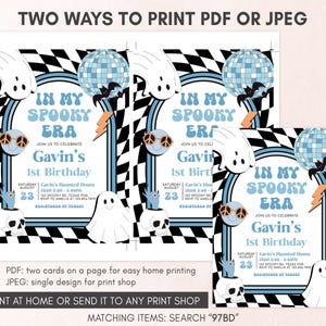 a set of two birthday cards with a ghost on them