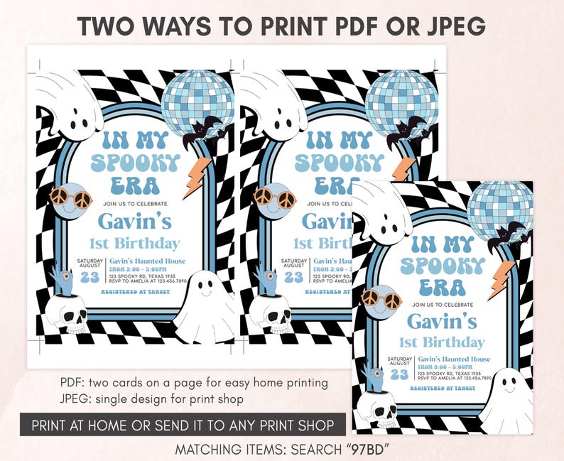 a set of two birthday cards with a ghost on them