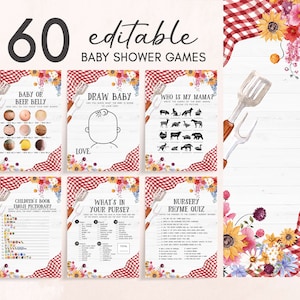 Editable BBQ Baby Shower Games Bundle Baby-Q Baby Shower Game Pack Backyard Baby Shower Gender Neutral Coed BBQ Game Printable Template 0276