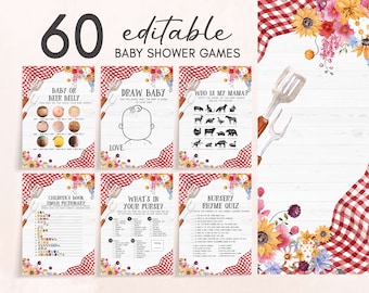 Bewerkbare BBQ-babyshowergamebundel Baby-Q Babyshower-gamepakket Achtertuin Babyshower Genderneutraal Coed BBQ-game Afdrukbare sjabloon 0276