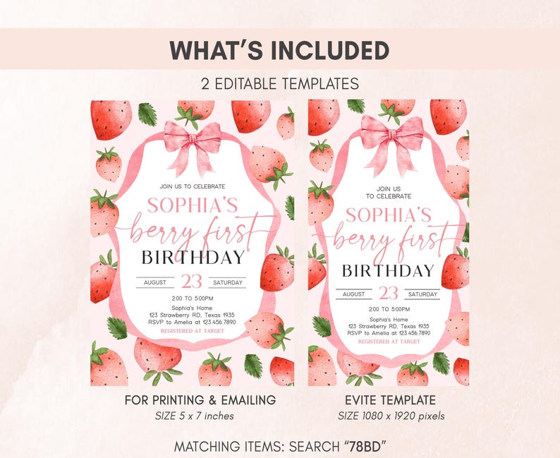 a strawberry themed birthday party with matching items