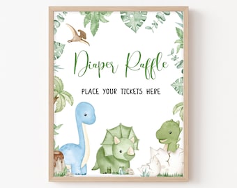 Diaper Raffle Sign Dinosaur Baby Shower, Dino Baby Shower Diaper Games Sign, Boy Dinosaur Baby Shower Signs, It's A Boy Dinosaur Signs, 0661