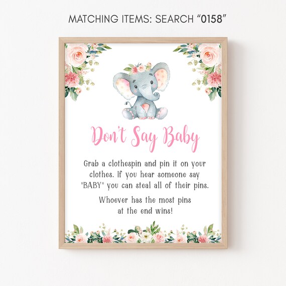 51-teiliges „Don’t Say Baby“ Shower-Spiel – Elefanten-Thema, 1 Holzschild & 50 Filz-Halsketten, Blau, Für Babyparty