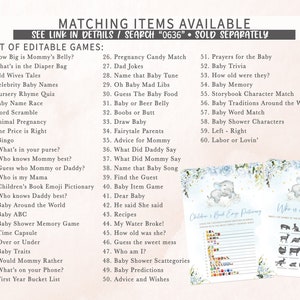 Puede incluir: Un conjunto de juegos de baby shower imprimibles con un fondo de acuarela azul y blanco con una linda ilustraci&oacute;n de elefante. Los juegos incluyen "How Big is Mommy's Belly?", "What's in the Diaper Bag", "Old Wives Tales", "Celebrity Baby Names", "Nursery Rhyme Quiz", "Baby Name Race", "Word Scramble", "Animal Pregnancy", "The Price is Right", "Bingo", "What's in your purse?", "Who knows Mommy best?", "Guess who Mommy or Daddy?", "Who is my Mama", "Children's Book Emoji Pictionary", "Who knows Daddy best?", "Baby Around the World", "Baby ABC", "Baby Shower Memory Game", "Time Capsule", "Over or Under", "Baby Traits", "Would Mommy Rather", "What's on your Phone?", "First Year Bucket List", "Pregnancy Candy Match", "Dad Jokes", "Name that Baby Tune", "Oh Baby Mad Libs", "Guess The Baby Food", "Baby or Beer Belly", "Boobs or Butt", "Draw Baby", "Fairytale Parents", "Advice for Mommy", "What Did Daddy Say", "What Did Mommy Say", "Name that Baby Song", "Find the Guest", "Baby Item Game", "Dear Baby", "He said She said", "Recipes", "My Water Broke!", "How old was she?", "Guess the sweet mess", "Who am I?", "Baby Shower Scattegories", "Baby Predictions", "Advice and Wishes", "Prayers for the Baby", "Baby Trivia", "How old were they?", "Baby Memory", "Storybook Character Match", "Baby Traditions Around the World", "Baby Word Match", "Baby Shower Characters", "Left - Right", "Labor or Lovin'".