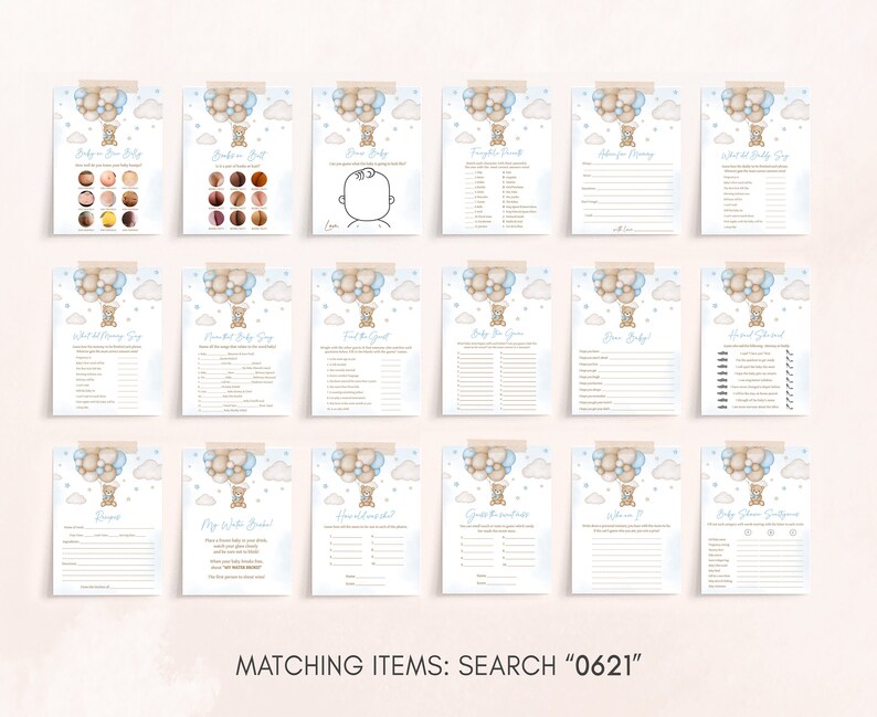 a set of matching items for a baby shower