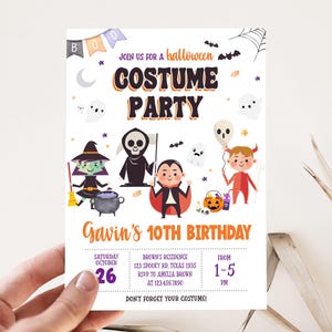 two halloween party flyers sitting on a table