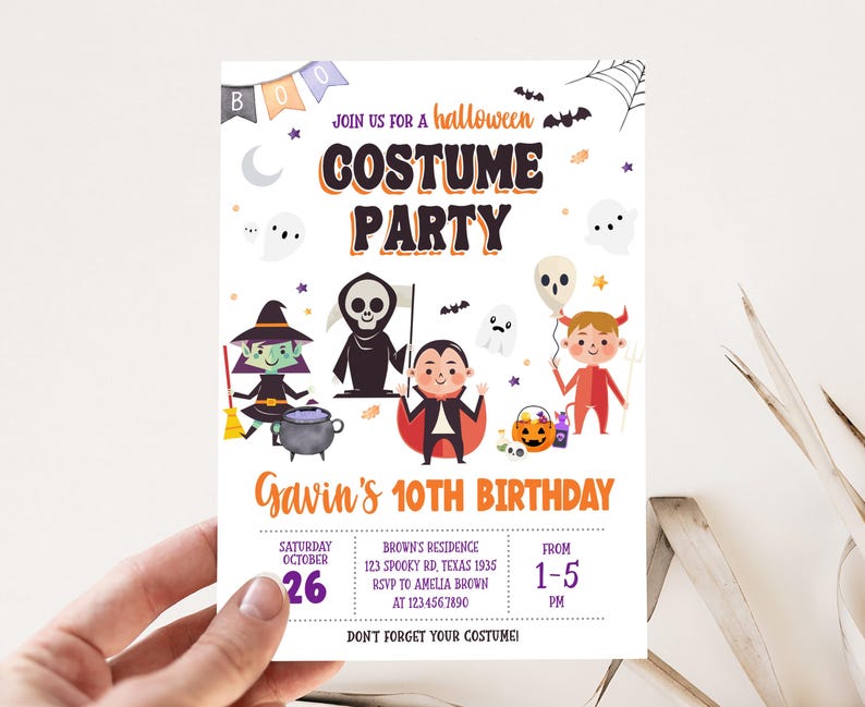 two halloween party flyers sitting on a table