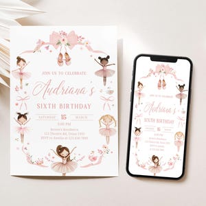 Editable Ballerina Birthday Party Invitation, Ballet Birthday Invitation, Ballerina Party Girl Invite, Ballet Dancer Birthday Invite 42BD