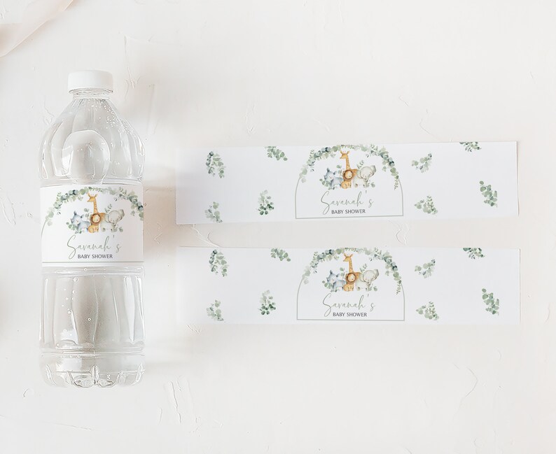 Editable Jungle Baby Shower Bottle Labels, Safari Baby Shower Water Wraps, Gender Neutral Jungle Animals Water Label Printable Template 0282 image 3