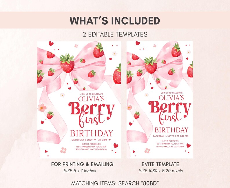 Berry 1st Birthday Invitation Set