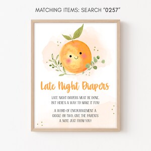 Late Night Diapers Sign Little Cutie Baby Shower, Orange Baby Shower Diaper Thoughts Sign, Gender Neutral Clementine Printable Template 0257