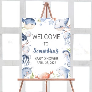 Under the Sea Baby Shower Welcome Sign, Ocean Baby Shower Welcome Sign, Nautical Welcome Sign, Ocean Theme Printable Sign Template 0176