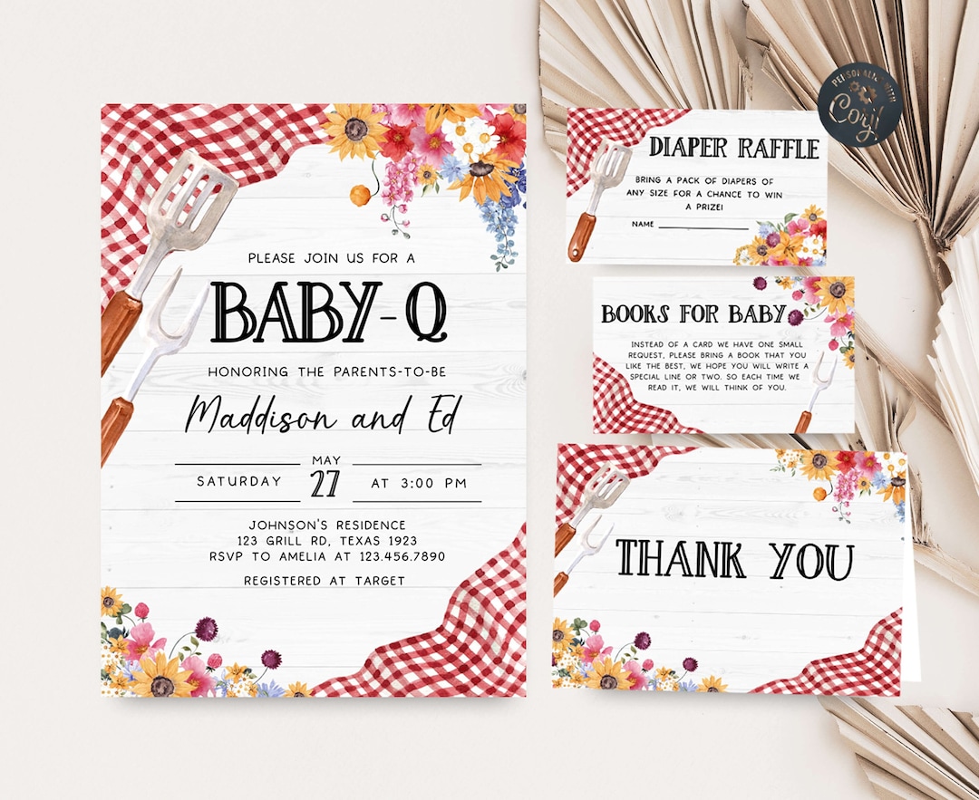 Editable BBQ Baby Shower Invitation Set Baby-q Baby Shower Invite Pack ...