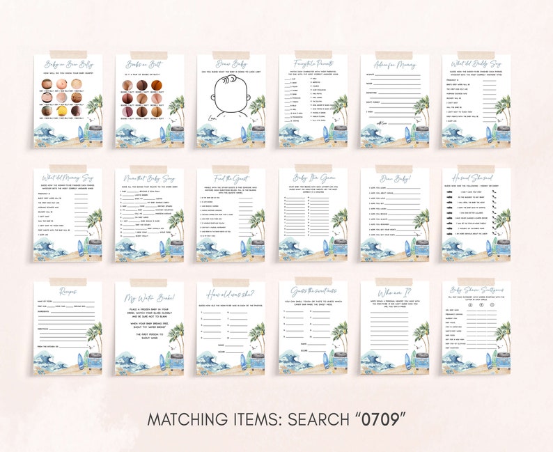 a collection of matching items for a beach wedding