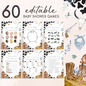 Pacchetto di giochi modificabili per cowboy baby shower, pacchetto di giochi Rodeo Baby shower, un piccolo cowboy è in arrivo, giochi per baby shower selvaggi West, 0723