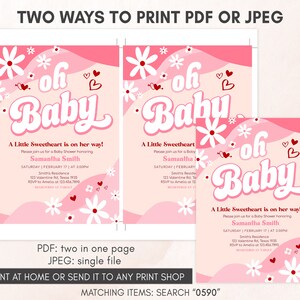 Edytowalny zestaw zaproszeń na baby shower w stylu retro groovy walentynkowy, zestaw zaproszeń na baby shower w kształcie serca, 0590 zdjęcie 4