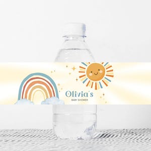 Bewerkbaar waterfleslabel zon babyshower, jongens Sonshine waterlabels babyshower, Here Comes the Son Sunshine Shower Party Favors, 01048