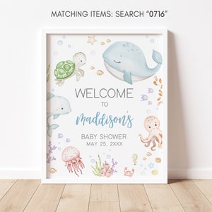 Editable Under The Sea Baby Shower Welcome Sign, Neutral Nautical Baby Shower Welcome Poster, Sea Creatures Ocean Baby Shower Sign, 0716 image 3