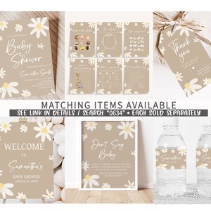 Bewerkbare madeliefje babyshower bedankkaartjes, Daisy Flower Boho cadeaus kraamcadeau tag, Groovy Daisy retro babyshower bedankkaartjes, 0634 afbeelding 2