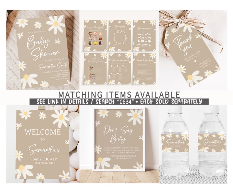 Bewerkbare madeliefje babyshower bedankkaartjes, Daisy Flower Boho cadeaus kraamcadeau tag, Groovy Daisy retro babyshower bedankkaartjes, 0634 afbeelding 2