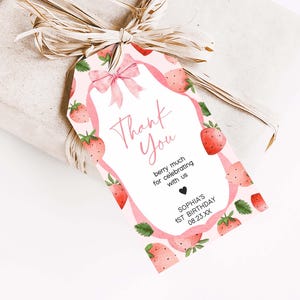 a thank you tag with strawberries on it