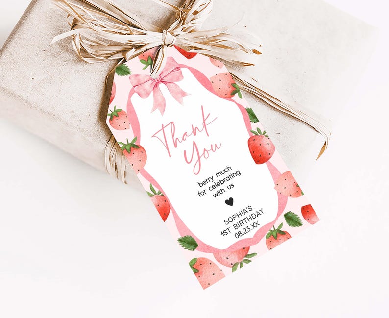 a thank you tag with strawberries on it