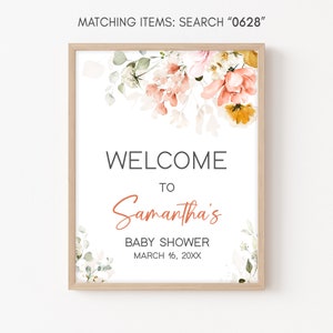 Editable Oh Baby Spring Baby Shower Welcome Sign, Spring Flowers Baby Shower Welcome Poster, Pink Floral Girl Baby Shower Sign Template 0628 image 3
