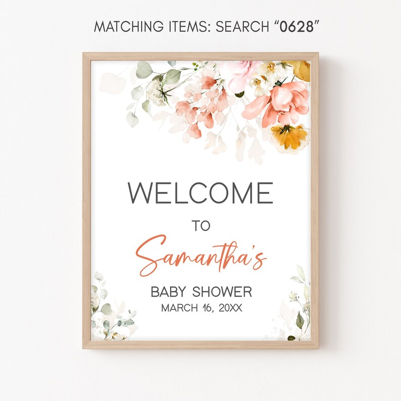 Editable Oh Baby Spring Baby Shower Welcome Sign, Spring Flowers Baby Shower Welcome Poster, Pink Floral Girl Baby Shower Sign Template 0628 image 3
