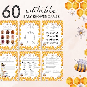 Editable Bee Baby Shower Games Bundle, Sweet as Can Bee Baby Shower Game Pack, Gender Neutral Honey Bee Baby Games Printable Template 0238