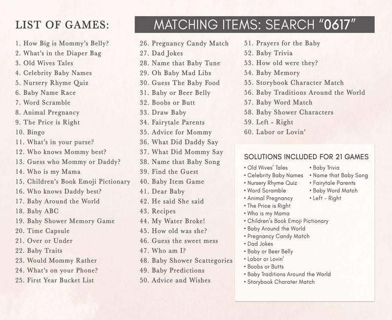 a list of games for a baby shower